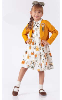 Toptan Kız Çocuk Ceket ve Elbise Takımı 5-8Y Elayza 2023-2203 Sarı