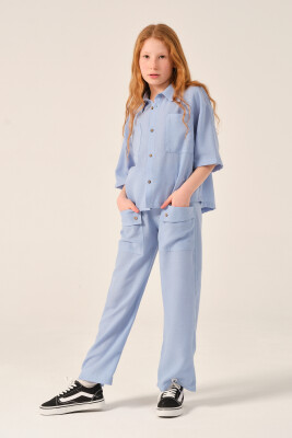 Toptan Kız Çocuk Cep Detaylı Pantolon 8-15Y Jazziee 2051-241Z4ALM01 Mavi