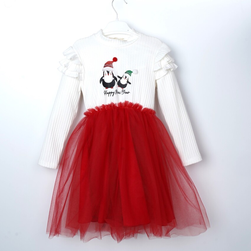 Toptan Kız Çocuk Christmas Tüllü Elbise 3-6Y Büşra Bebe 1016-23252 - 2