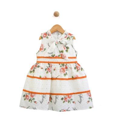 Toptan Kız Çocuk Çiçek Baskılı Brode Elbise 2-5Y Lilax 1049-5951 - Lilax (1)