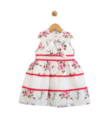 Toptan Kız Çocuk Çiçek Baskılı Brode Elbise 2-5Y Lilax 1049-5951 Fuşya