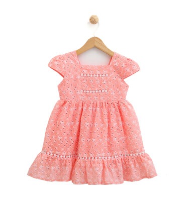 Toptan Kız Çocuk Çiçekli Brode Elbise 2-5Y Lilax 1049-5950 - 1