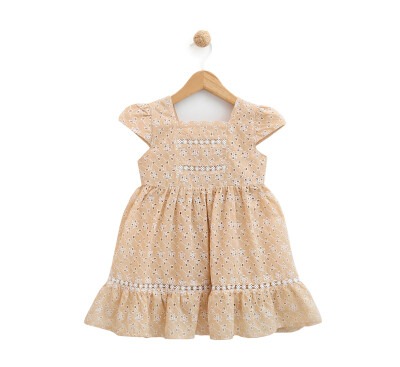 Toptan Kız Çocuk Çiçekli Brode Elbise 2-5Y Lilax 1049-5950 - Lilax (1)