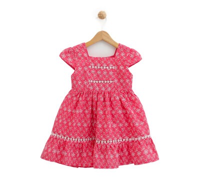 Toptan Kız Çocuk Çiçekli Brode Elbise 2-5Y Lilax 1049-5950 Fuşya