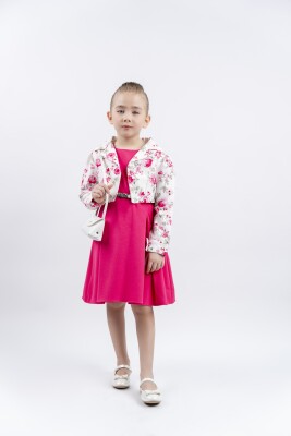 Toptan Kız Çocuk Çiçekli Ceketli Çantalı Elbise 4-7Y Eray Kids 1044-13256 - 1