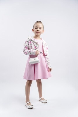 Toptan Kız Çocuk Çiçekli Ceketli Çantalı Elbise 4-7Y Eray Kids 1044-13256 Pembe