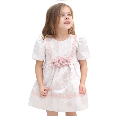 Toptan Kız Çocuk Çiçekli Jakarlı Elbise 2-5Y Lilax 1049-6085 - Lilax (1)