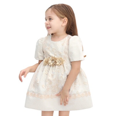 Toptan Kız Çocuk Çiçekli Jakarlı Elbise 2-5Y Lilax 1049-6085 - 3