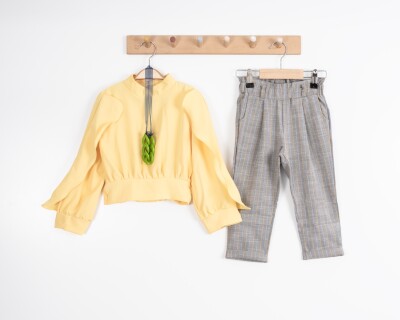 Toptan Kız Çocuk Çizgili Pantolonlu Bluz Takım 3-7Y Moda Mira 1080-7120 - 2