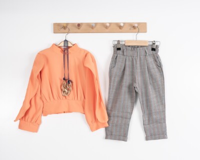 Toptan Kız Çocuk Çizgili Pantolonlu Bluz Takım 3-7Y Moda Mira 1080-7120 - 3