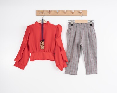 Toptan Kız Çocuk Çizgili Pantolonlu Bluz Takım 3-7Y Moda Mira 1080-7120 - 5