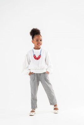 Toptan Kız Çocuk Çizgili Pantolonlu Bluz Takım 3-7Y Moda Mira 1080-7120 - 1