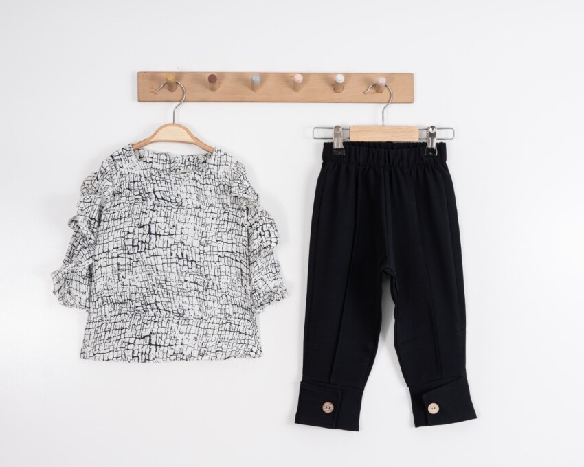 Toptan Kız Çocuk Deseni Bluz ve Pantolon Takım 8-12Y Moda Mira 1080-7066 - 3