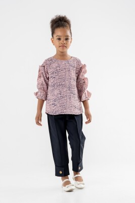 Toptan Kız Çocuk Deseni Bluz ve Pantolon Takım 8-12Y Moda Mira 1080-7066 - 1