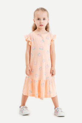 Toptan Kız Çocuk Desenli Elbise 2-5Y Tuffy 1099-1252 Yavruağzı