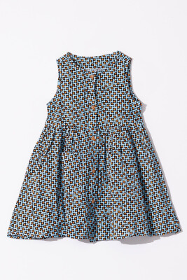 Toptan Kız Çocuk Desenli Elbise 2-5Y Tuffy 1099-1297 Mavi