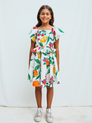 Toptan Kız Çocuk Desenli Elbise 4-12Y Sheshe 1083-DSL0170 - Sheshe