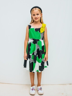 Toptan Kız Çocuk Desenli Elbise 4-12Y Sheshe 1083-DSL0178 - Sheshe