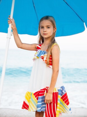 Toptan Kız Çocuk Desenli Elbise 4-12Y Sheshe 1083-DSL0186 - 1