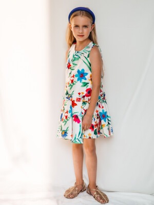 Toptan Kız Çocuk Desenli Elbise 4-12Y Sheshe 1083-DSL0187 - Sheshe