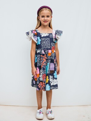 Toptan Kız Çocuk Desenli Elbise 4-12Y Sheshe 1083-DSL0188 - 1