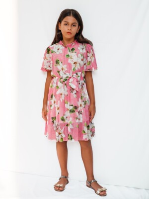 Toptan Kız Çocuk Desenli Elbise 4-12Y Sheshe 1083-DSL0192 - 1