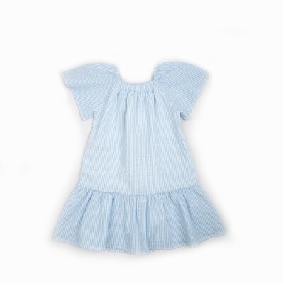 Toptan Kız Çocuk Desenli Elbise 7-10Y Büşra Bebe 1016-23197 Mavi