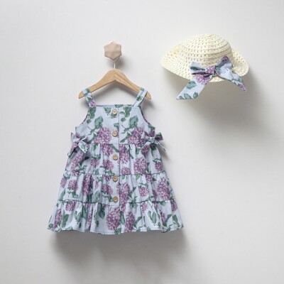 Toptan Kız Çocuk Desenli Elbise ve Şapka 2-5Y Cumino 1014-CMN3315 - Cumino