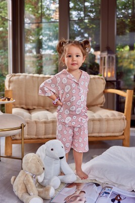 Toptan Kız Çocuk Düğmeli Kısa Kollu Pijama Takımı 3-12Y Zeyland 1070-ZY23-18224 - 1