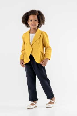 Toptan Kız Çocuk Düz Ceketli 3,lü Takım Ceket T-Shirt Pantolon 8-12Y Moda Mira 1080-7127 Sarı