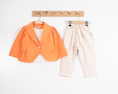 Toptan Kız Çocuk Düz Ceketli 3,lü Takım Ceket T-Shirt Pantolon 8-12Y Moda Mira 1080-7127 - 2
