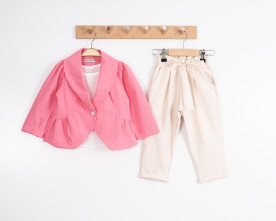 Toptan Kız Çocuk Düz Ceketli 3,lü Takım Ceket T-Shirt Pantolon 8-12Y Moda Mira 1080-7127 - 5