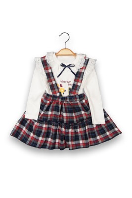 Toptan Kız Çocuk Ekose Elbise ve Body 1-4Y Boncuk Bebe 1006-6098 - 2