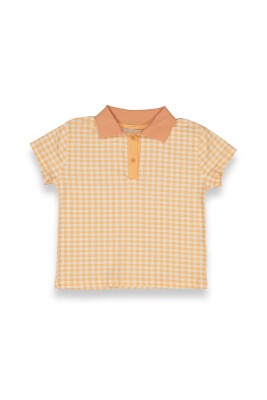 Toptan Kız Çocuk Ekoseli Tişört 6-9Y Tuffy 1099-9100 Orange