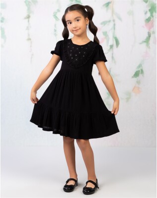 Toptan Kız Çocuk Elbise 10-13Y Wizzy 2038-3496 Siyah