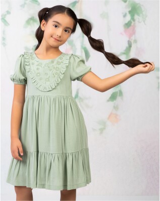 Toptan Kız Çocuk Elbise 10-13Y Wizzy 2038-3496 Yeşil