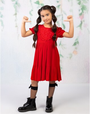 Toptan Kız Çocuk Elbise 10-13Y Wizzy 2038-3496 Kırmızı