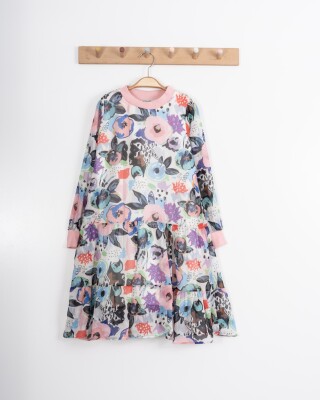 Toptan Kız Çocuk Elbise 11-14Y Moda Mira 1080-7119 Açık Pembe