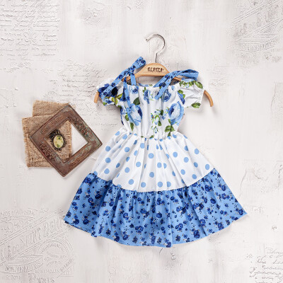 Toptan Kız Çocuk Elbise 2-5Y Elayza 2023-2208 Mavi