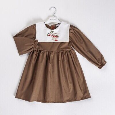 Toptan Kız Çocuk Elbise 2-6Y KidsRoom 1031-5860 Kahverengi