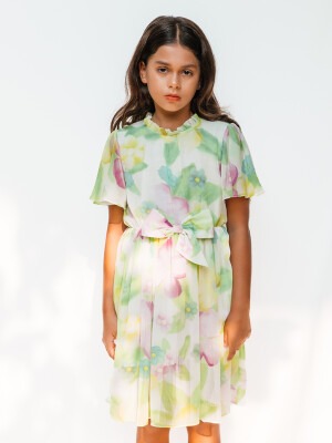 Toptan Kız Çocuk Elbise 4-12Y Sheshe 1083-DSL0195 - 1