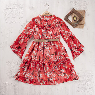Toptan Kız Çocuk Elbise 5-8Y Elayza 2023-2315 Kırmızı