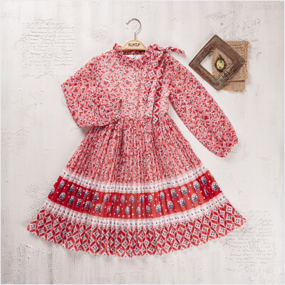 Toptan Kız Çocuk Elbise 5-8Y Elayza 2023-2333 Kırmızı