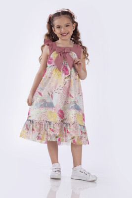 Toptan Kız Çocuk Elbise 6-9Y Pafim 2041-Y22-2398 Pudra