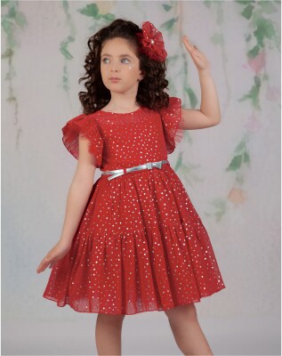 Toptan Kız Çocuk Elbise 6-9Y Wizzy 2038-3399 Kırmızı
