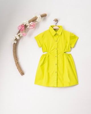Toptan Kız Çocuk Elbise 7-10Y Büşra Bebe 1016-23119 Neon Yeşil