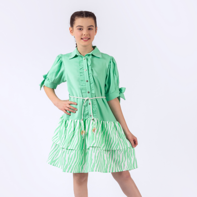 Toptan Kız Çocuk Elbise 7-10Y Pafim 2041-Y23-3279 Yeşil
