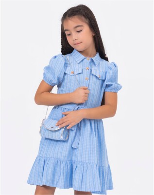 Toptan Kız Çocuk Elbise Ve Çanta Takım 10-13Y Wizzy 2038-3497 Mavi