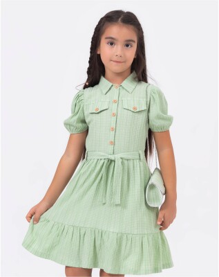 Toptan Kız Çocuk Elbise Ve Çanta Takım 10-13Y Wizzy 2038-3497 Yeşil