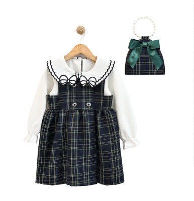 Toptan Kız Çocuk Elbise ve Çanta Takım 2-5Y Lilax 1049-6145 Lacivert